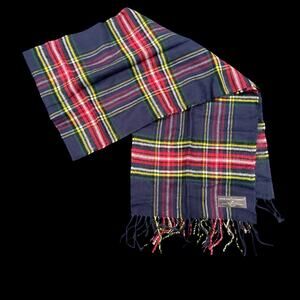 Softer Than Cashmere Plaid Scarf Navy Red Yellow Soft Fringe